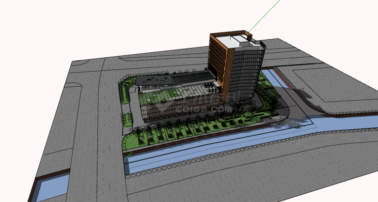现代商务办公楼景观建筑SU模型设计-图一