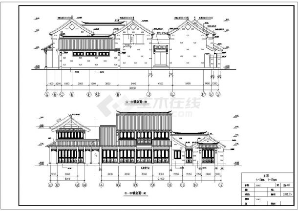 2层中式仿古运河古城楼建筑设计施工图-图二
