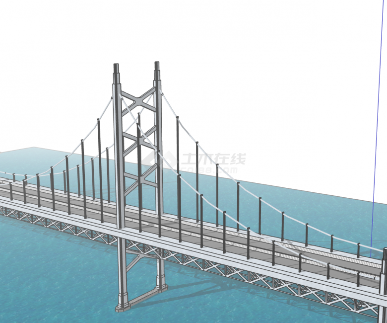 大型刚性现代化悬索桥su模型-图二