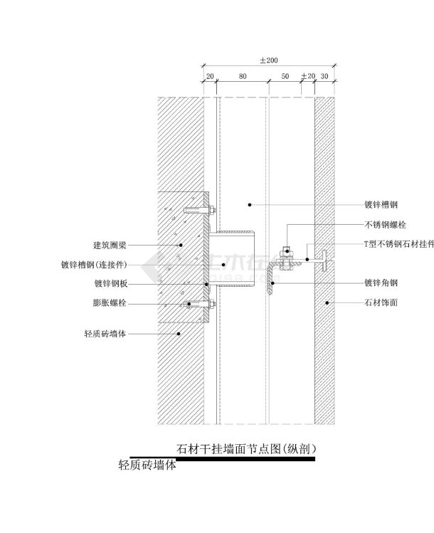 石材干挂墙面节点图(纵剖）-图一