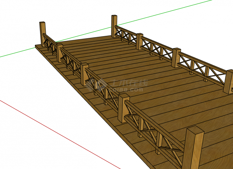 小型木制加宽长廊桥梁模板su模型-图二