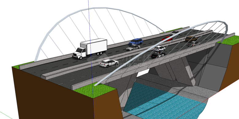 现代化双大环造型铁拉桥su模型-图一