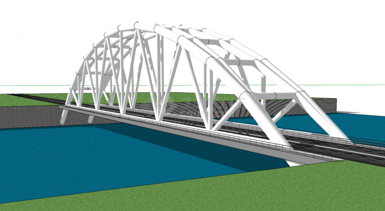 现代化钢铁制弧度铁拉桥su模型-图二
