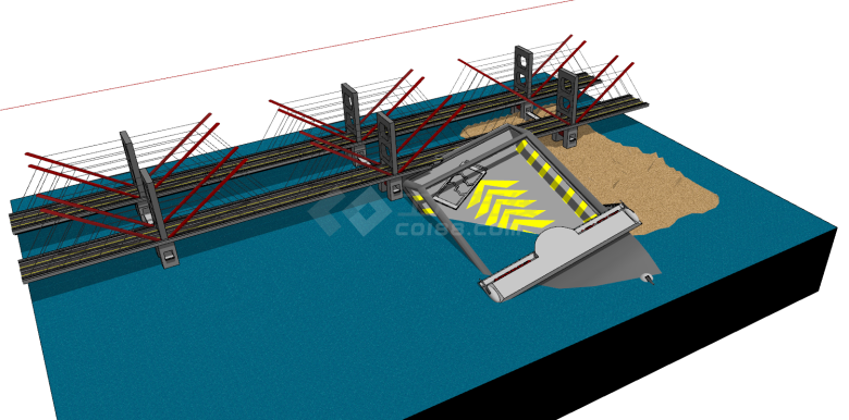 舰船搁浅与斜拉桥相撞su模型-图一