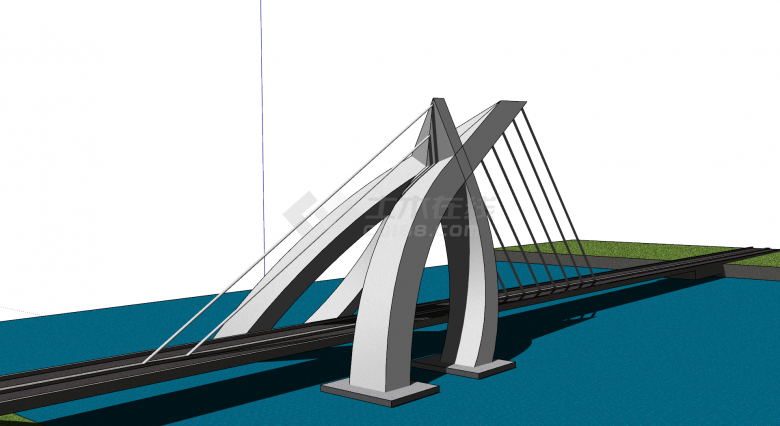 现代化大型景观斜拉桥梁su模型-图二