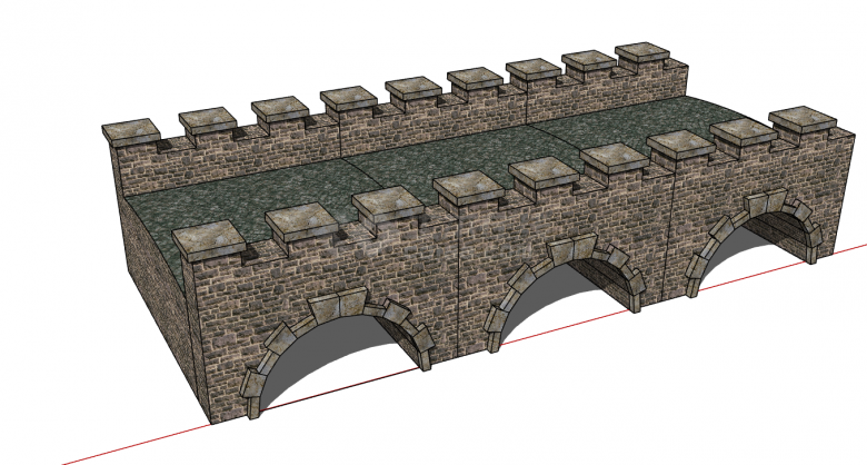 复古城墙造型拱桥的SU模型-图二