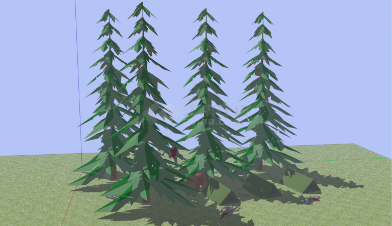 森林里的三张简易帐篷su模型-图一
