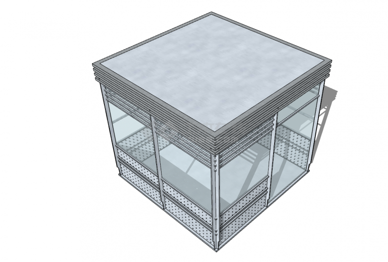 方形玻璃材质岗亭SU模型图-图二