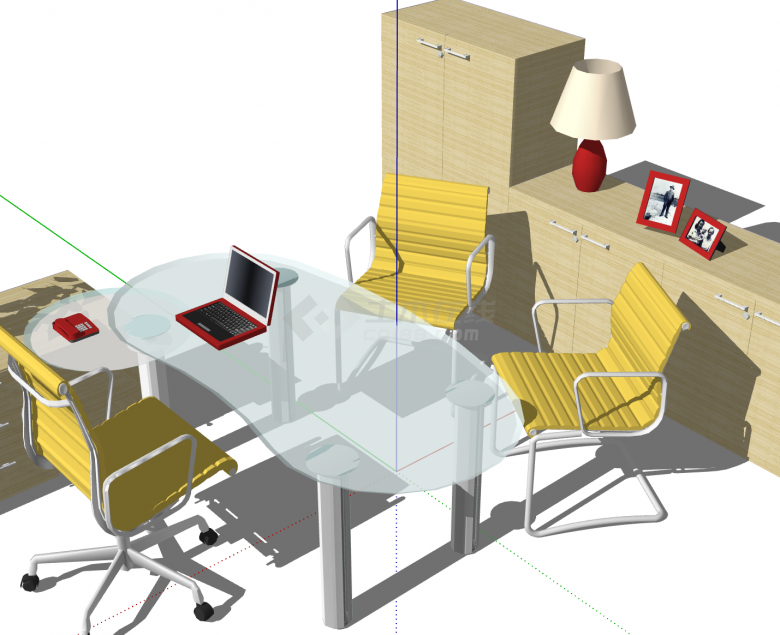 中型现代风办公桌椅su模型-图二