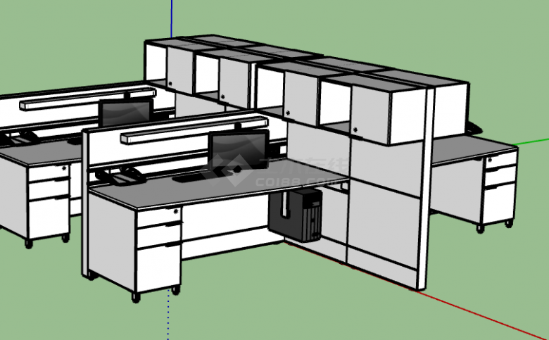纯白色对称式传统办公桌su模型-图二