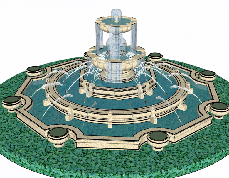 大型华丽翠绿色底座喷泉su模型-图二