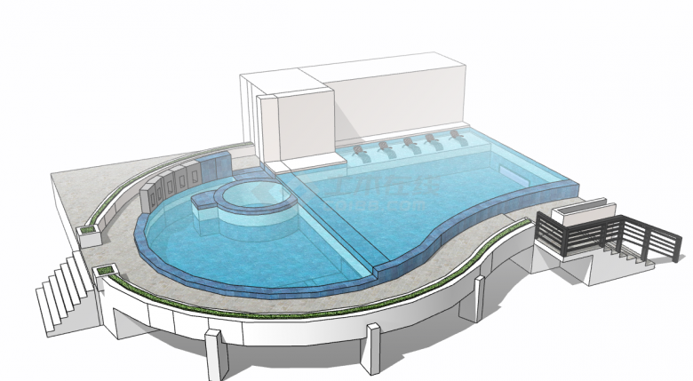 城市商业中心恒温泳池su模型-图二
