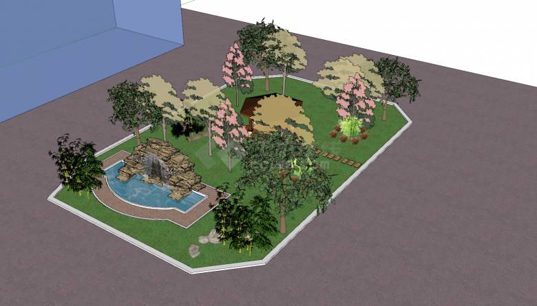 中式风格庭院花园su模型-图二
