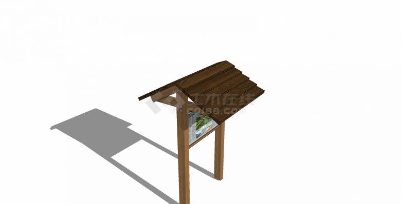 木制双坡顶入口标识su模型-图二