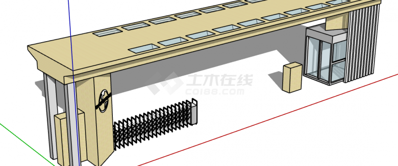 中型黄加白伸缩拉门式现代大门入口su模型-图二