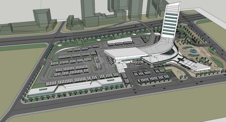 现代大型汽车站设计su模型-图二