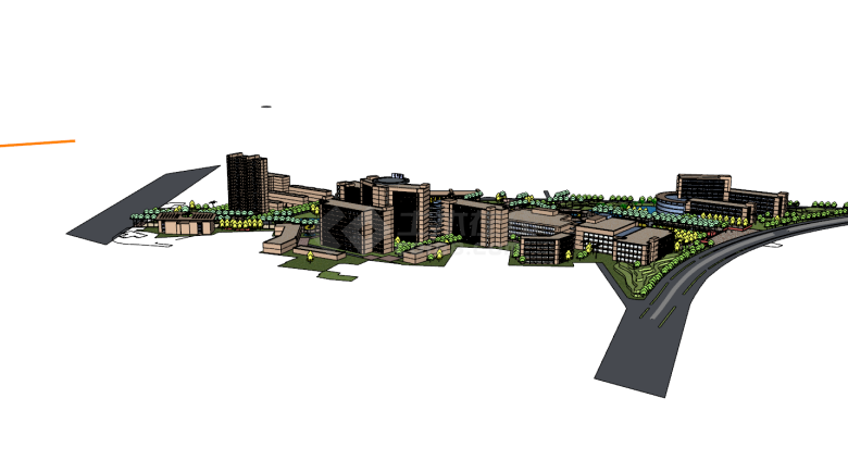 地中海风公办医院建筑SU模型-图一