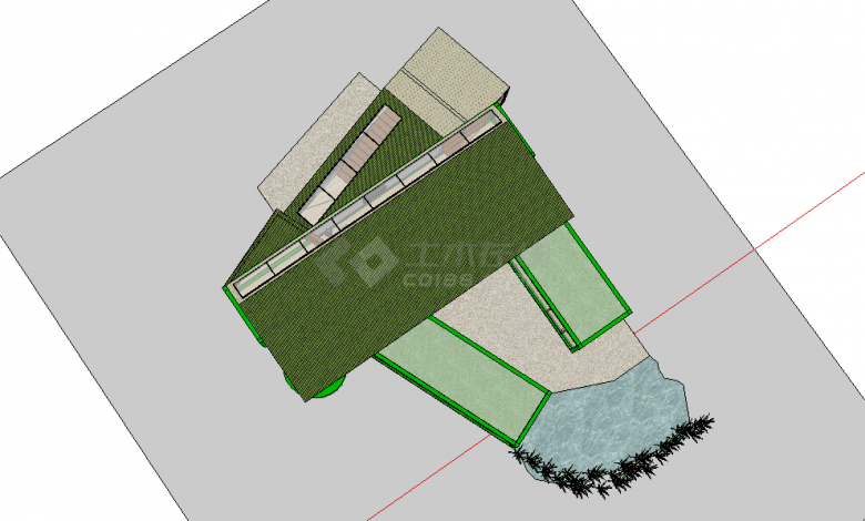 绿色后现代工业风集装箱改造民宿餐厅su模型-图二