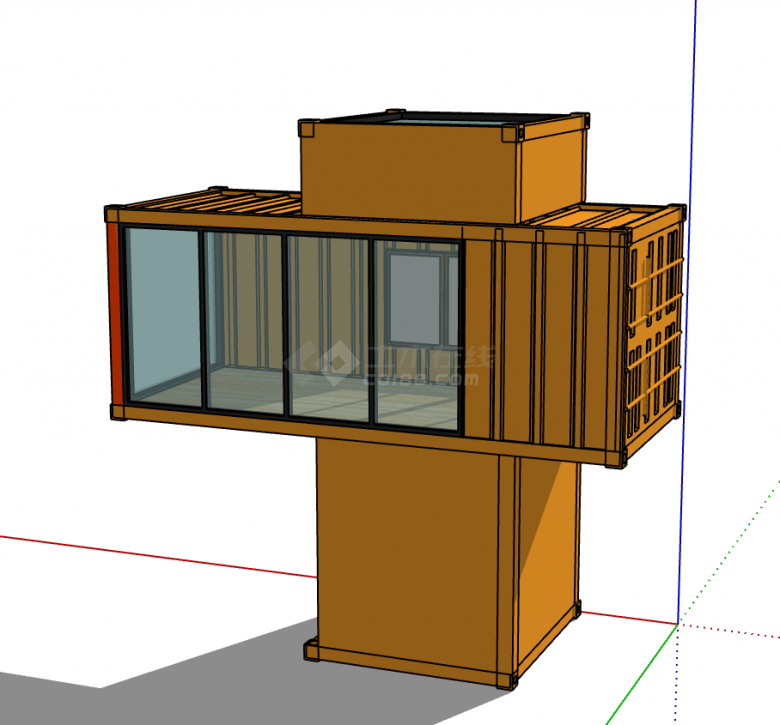 小型穿透式集装箱改造民宿餐厅su模型-图一
