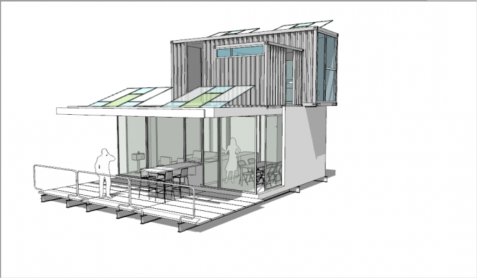大面积玻璃工业风集装箱改造民宿餐厅su模型_图1