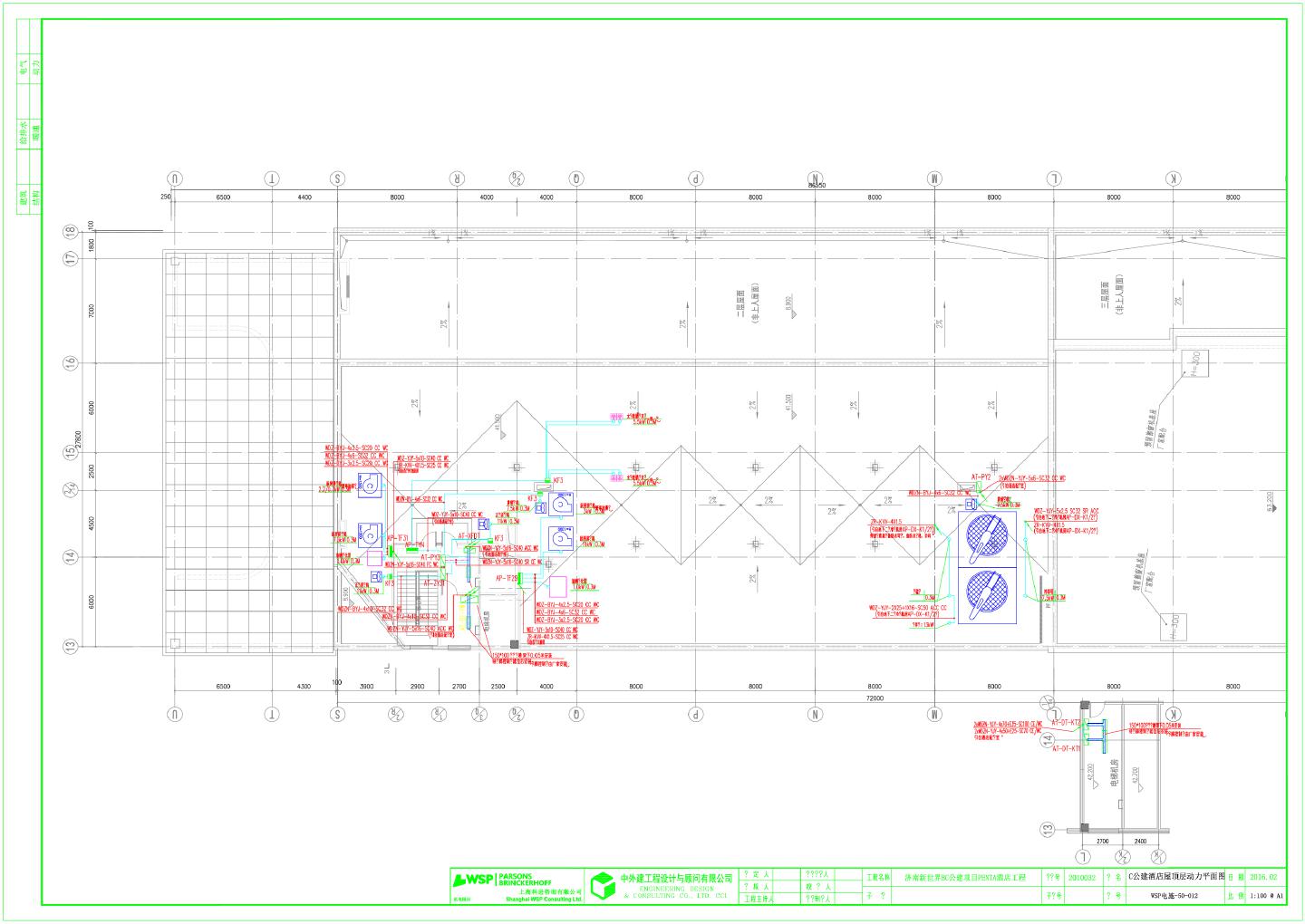 酒店工程动力屋面层动力平面图CAD