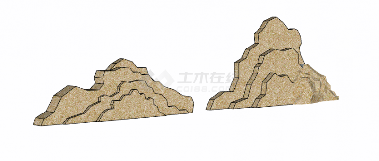 土黄色半圆条纹假山置石 su模型-图二