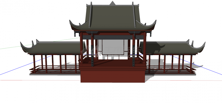 中国古代带走廊建筑su模型-图一