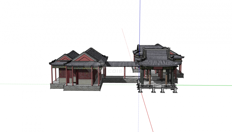 中国古风连通式超大古建房su模型-图二