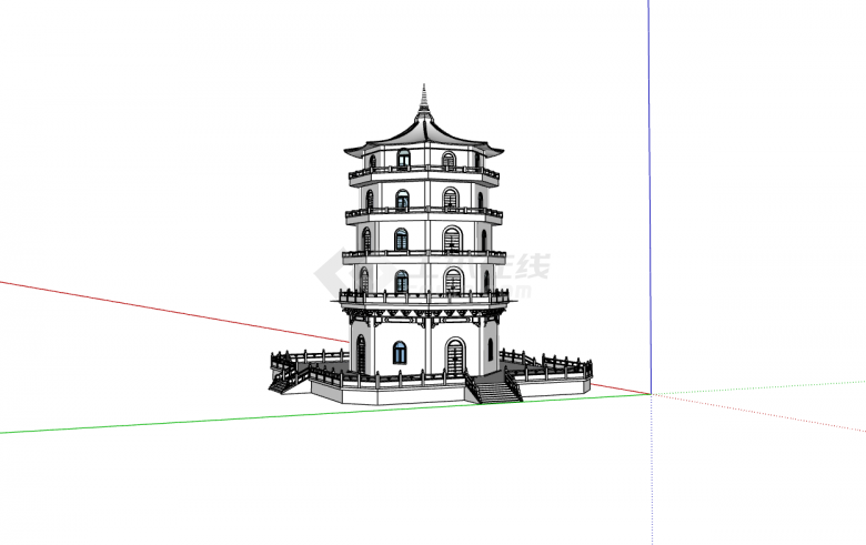 中式简约多层栅栏式塔类su模型-图二