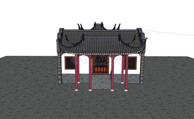 中式复古带檐角戏楼公共建筑su模型-图二