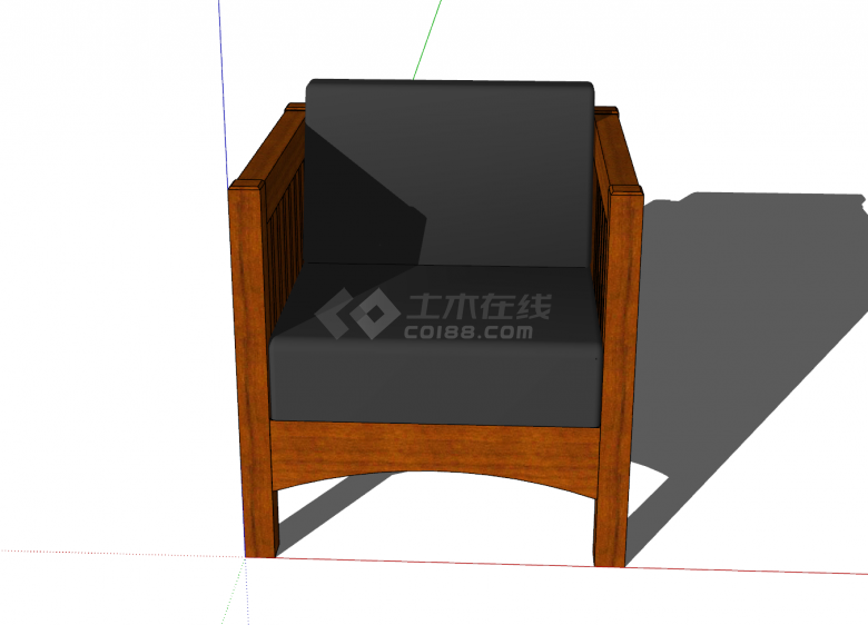 中式红木黑垫单人沙发家具su模型-图一