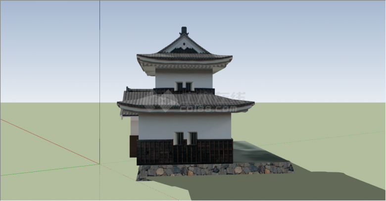 双层木围栏粗犷型日本古建su模型-图二