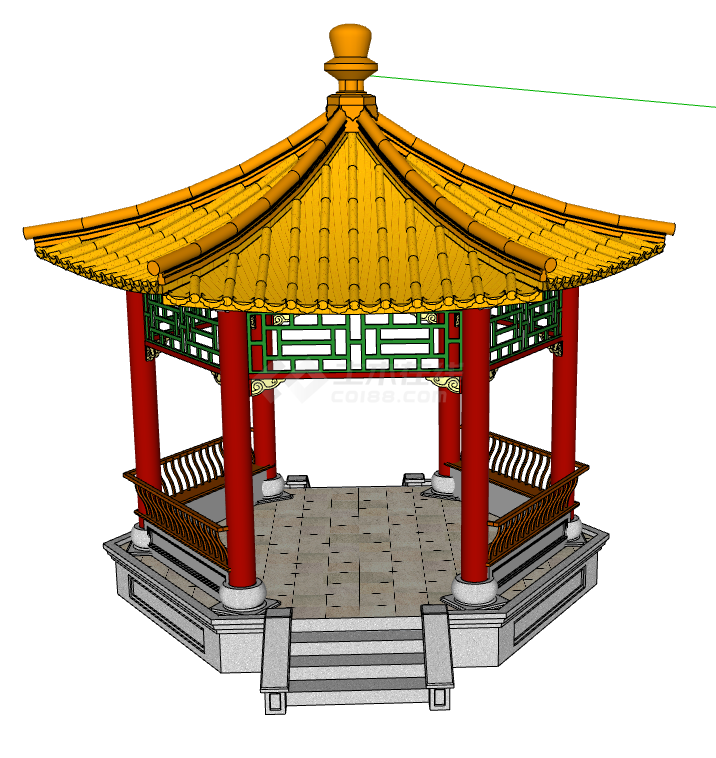 金黄顶复古大气亭子su模型-图二