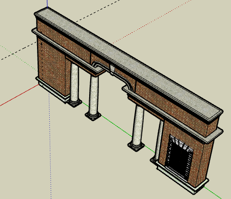 中式砖砌柱支撑大门su模型-图二
