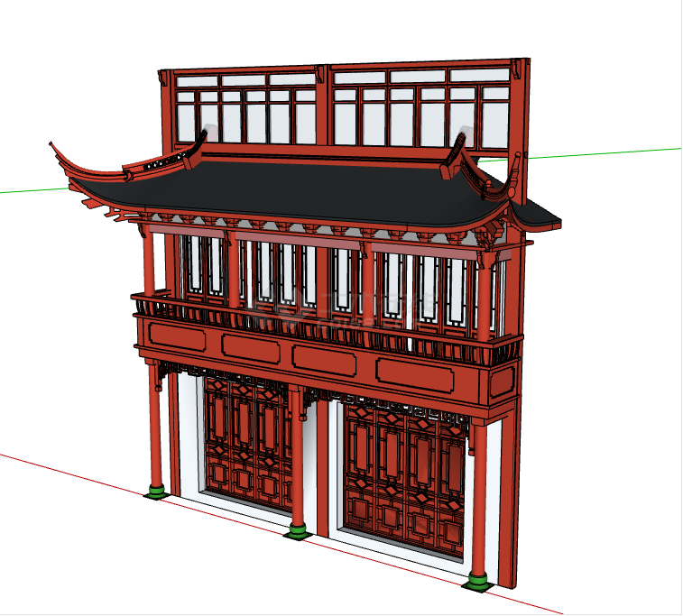 中式古典经典华丽阁楼大门su模型-图二