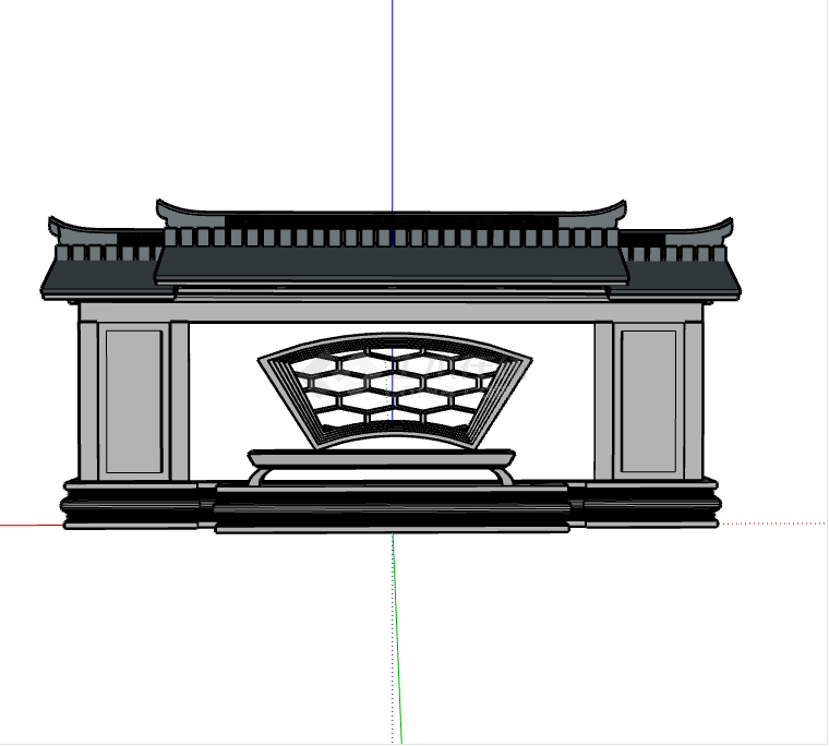 中式古典经典老宅景墙su模型-图二