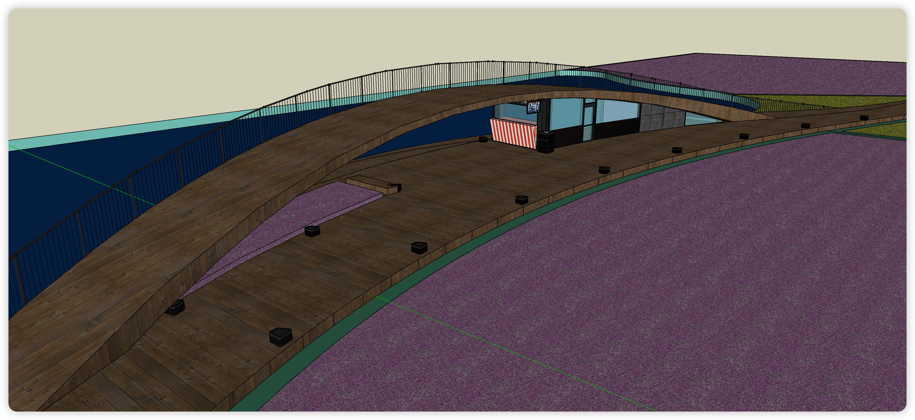 滨水曲线观景桥海绵城市项目su模型-图二