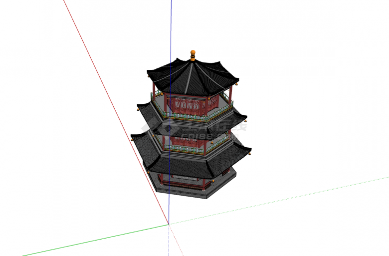 中式古典三层攒尖塔su模型-图一