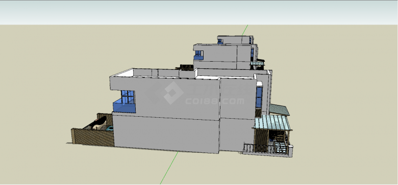现代两层带独立庭院混凝土结构简单住房su模型-图一