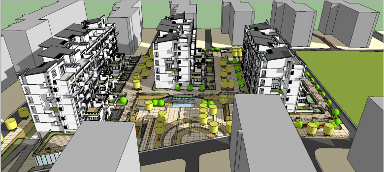 中式钢筋混凝土多层住宅布局su模型-图一