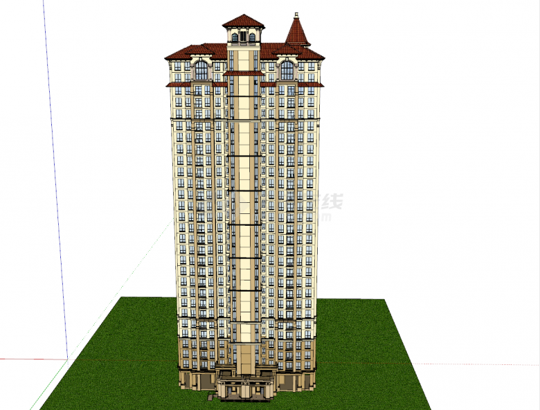 北欧复古高层电梯洋房建筑su模型-图二