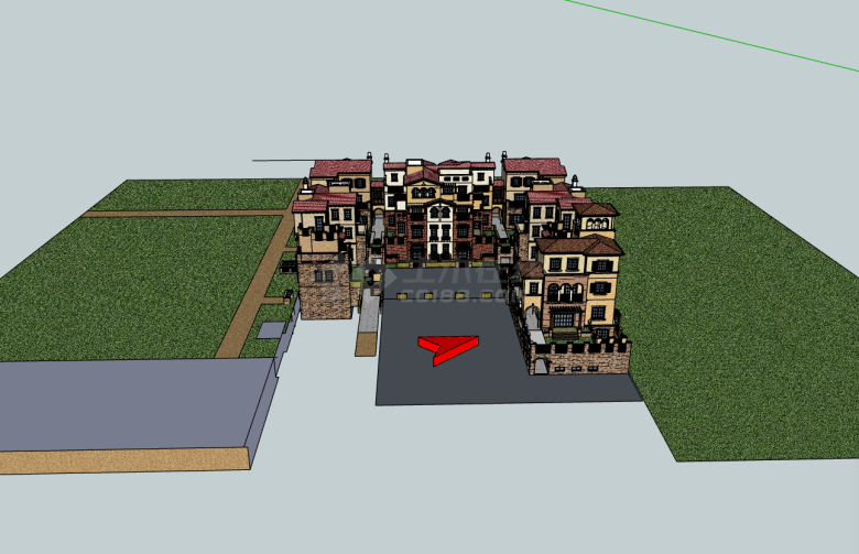 欧式风情开口式高层别墅su模型-图一