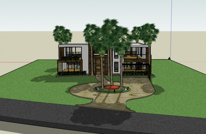 带花园和泳池的现代风格双层别墅su模型_图1