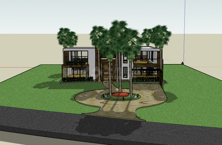 带花园和泳池的现代风格双层别墅su模型-图一