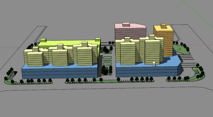 小型正方形城市规划建筑su模型_图1