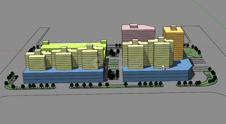 小型正方形城市规划建筑su模型-图一