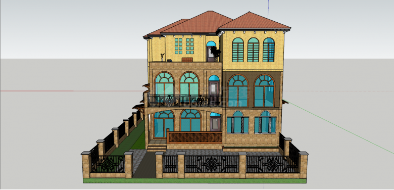 三层西班牙风格别墅建筑su模型-图二