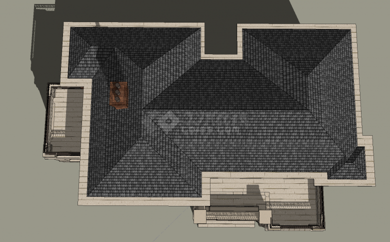 带落地窗和烟囱的欧式别墅su模型-图二