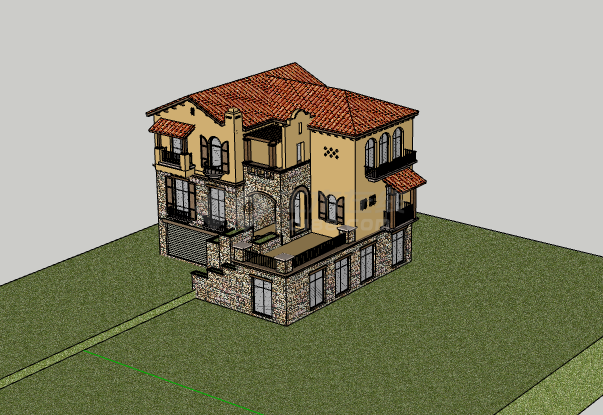 简约西班牙风格别墅su模型-图一