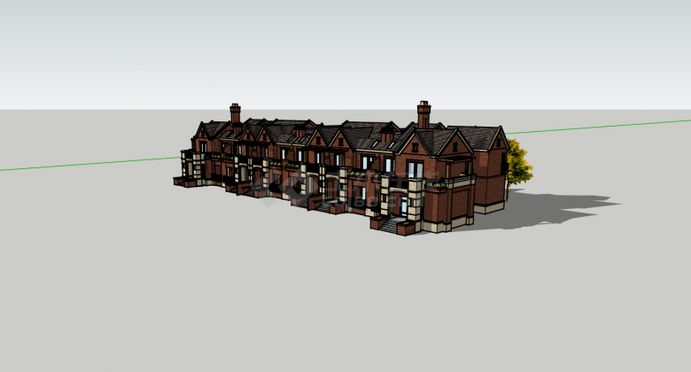 欧洲英式红砖联排别墅群su模型-图二